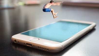 Guy Jumping in phone